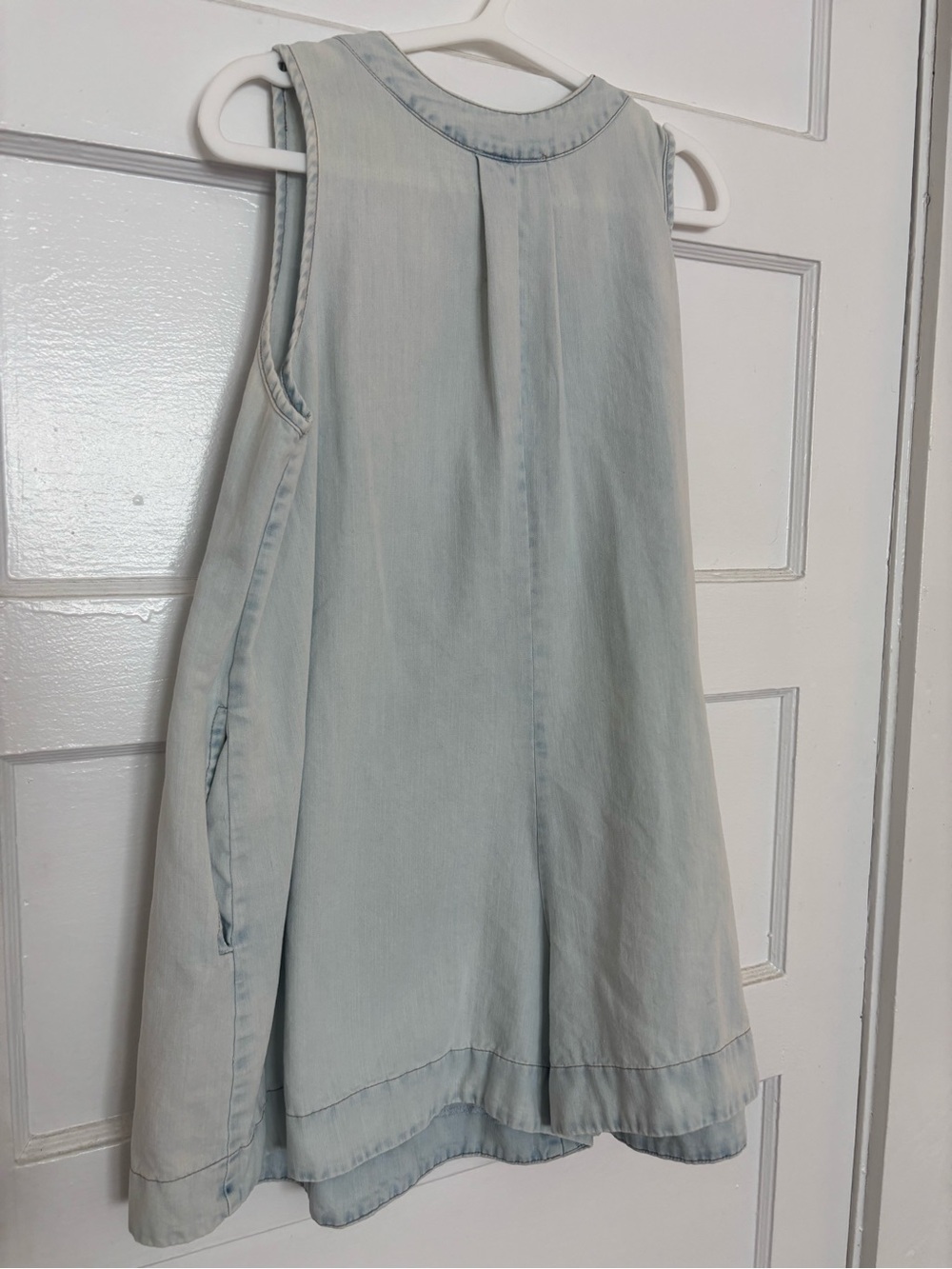 Light Wash Denim Sleeveless Pintuck Tie-Front Romper - Picture 4 of 5